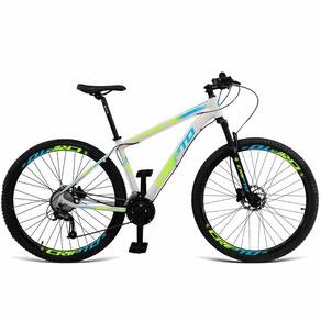 Bicicleta Aro 29 Cripto 27 Marchas Freio Hidráulico Trava-k7 - 21" Branco-verde E Azul