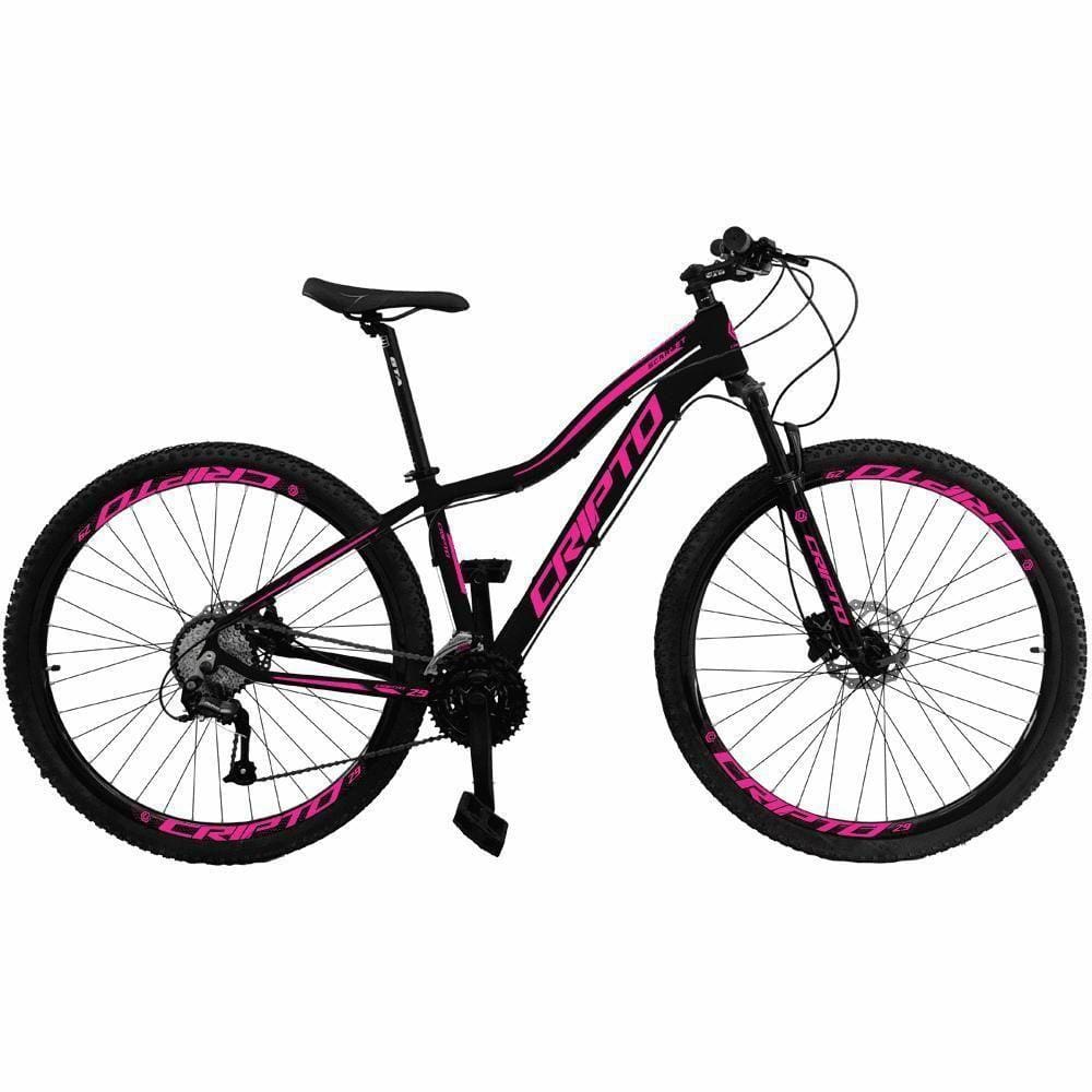 Bicicleta Aro 29 Cripto 24 Marchas Shimano E Freio A Disco - Preto-rosa - 15" Preto-rosa