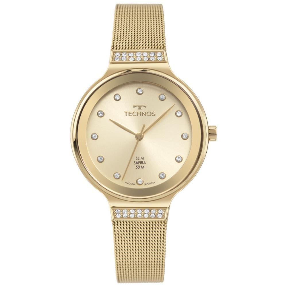 Relógio Technos Feminino Ref: Gl32Bd/1D Safira Mesh Dourado