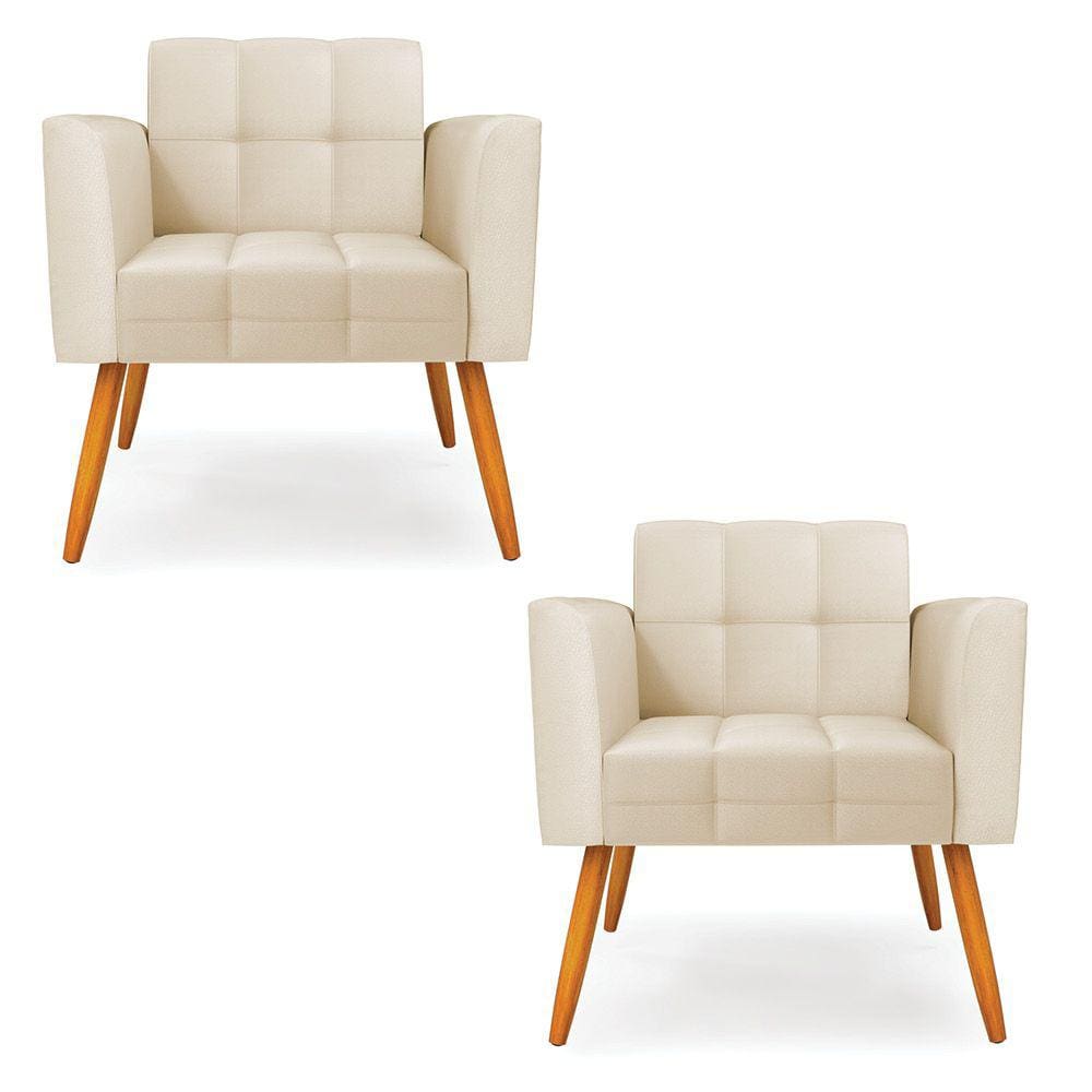 Kit 2 Poltronas Elisa Corino Bege Pés Palito Castanho - D`Rossi