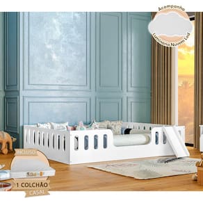 Cama Intanfil Helo com Colchão Casal Montessoriana Branca com Escorregador Divaloto + Luminária