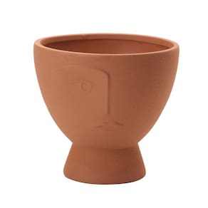 Cachepot Decorativo em Cerâmica Rosto Plantas Terracota 18 cm M02 - D`Rossi