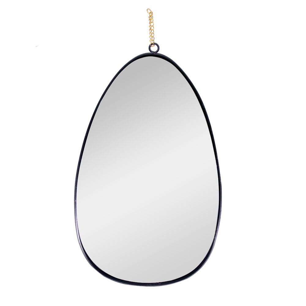 Espelho Decorativo em Metal Preto com Alça Corrente Dourado 31 cm F04 - D`Rossi