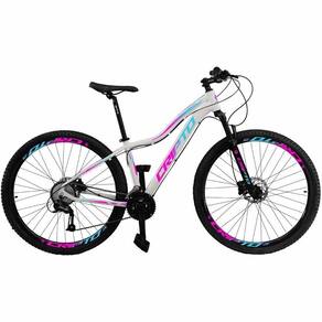 Bicicleta Aro 29 Cripto 27v Alivio Freio Hidraulico Trava K7 - 17" Branco-Azul E Rosa