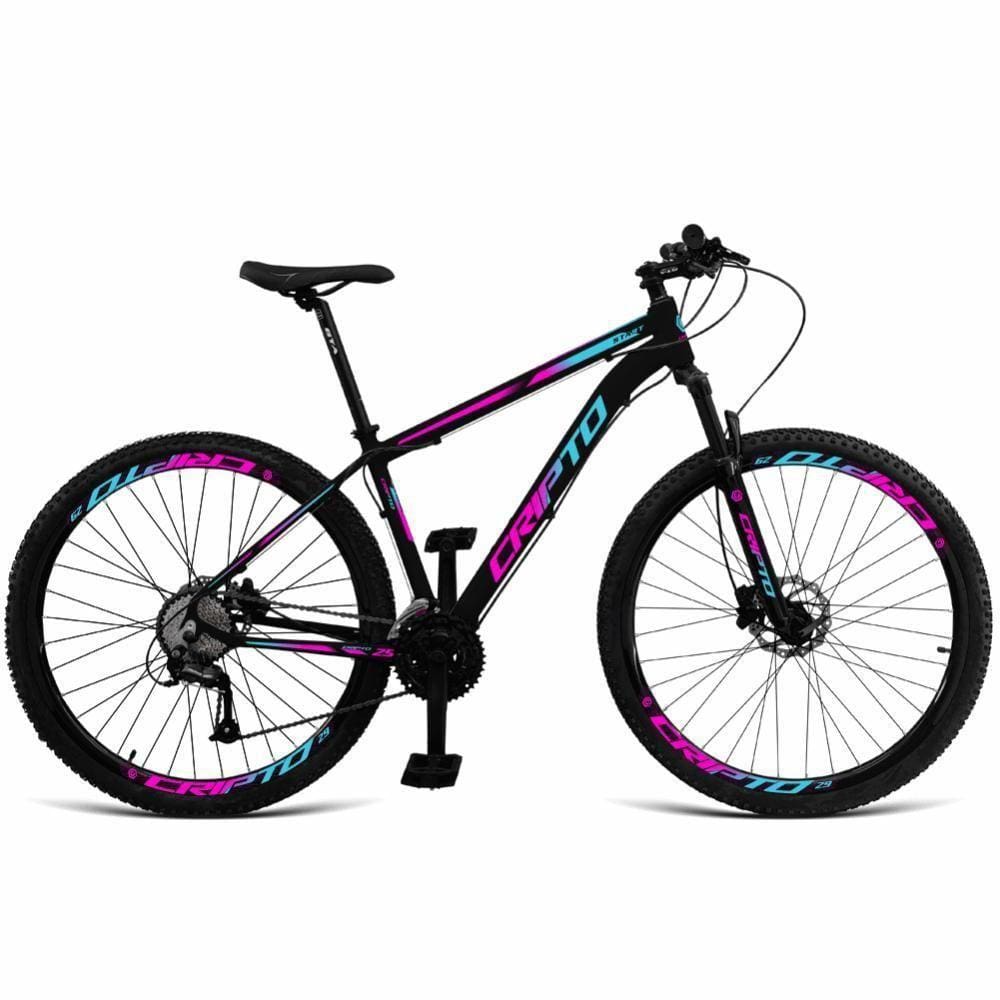 Bicicleta Aro 29 Cripto 24 Vel Freios Hidráulico E Suspensão - - 21” Preto-Azul E Rosa