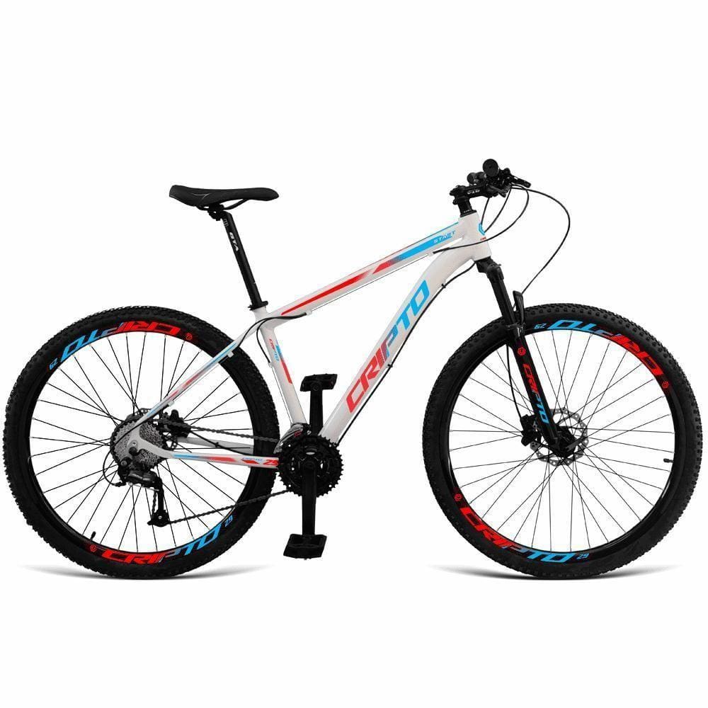 Bicicleta Aro 29 Cripto 21 Marchas Freio Disco C- Suspensão - 21” Branco-Azul E Vermelho