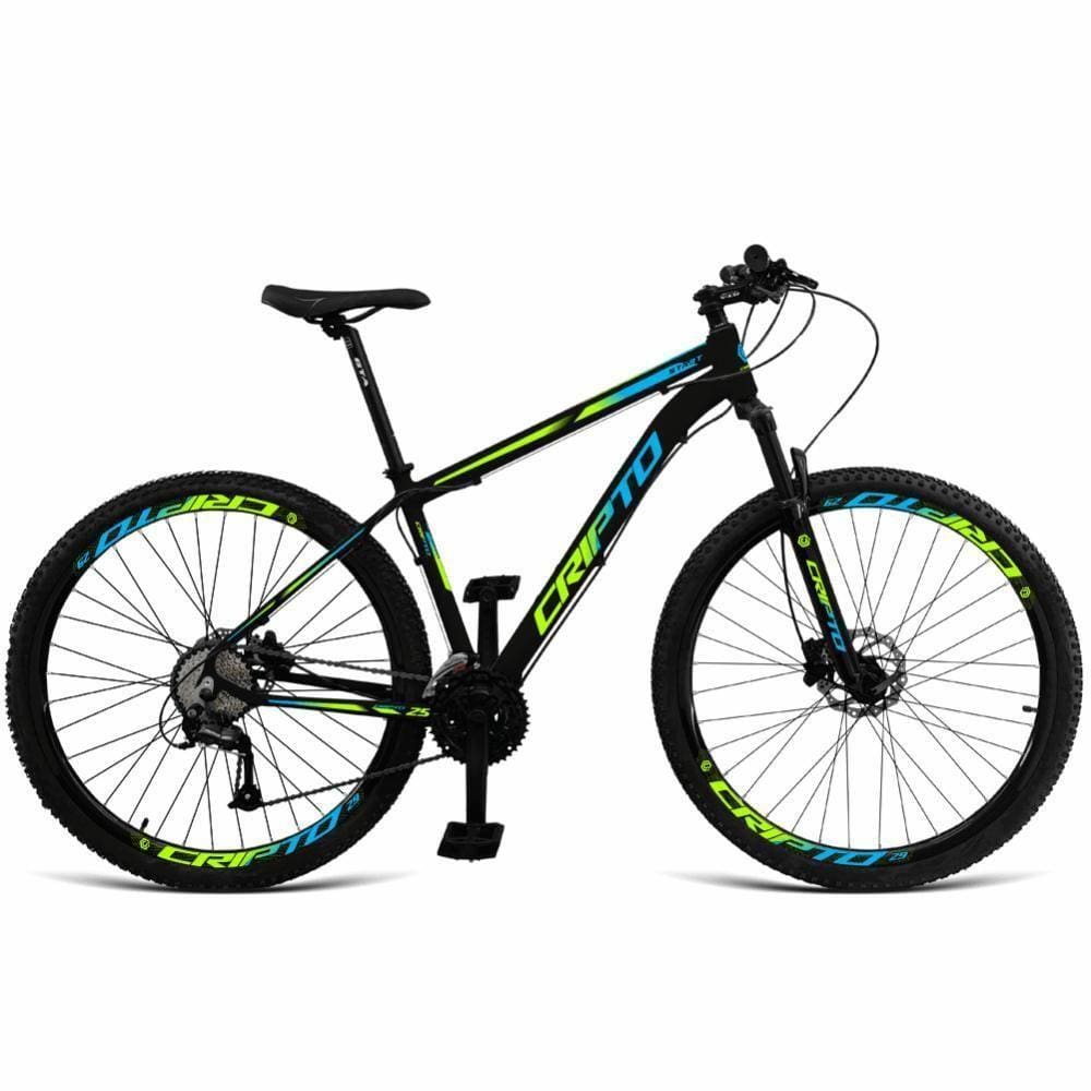 Bicicleta Aro 29 Cripto 27v Alivio Freio Hidraulico Trava K7 - 17" Preto-verde E Azul