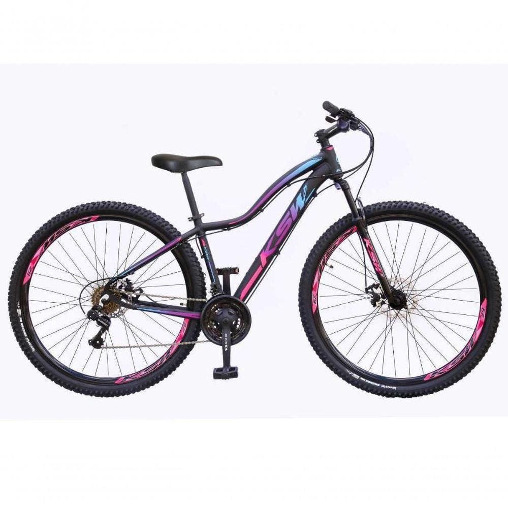 Bicicleta Aro 29 Ksw 1x9v Shimano Hidráulico Trava K7 11-40 - 17” Preto-rosa E Azul