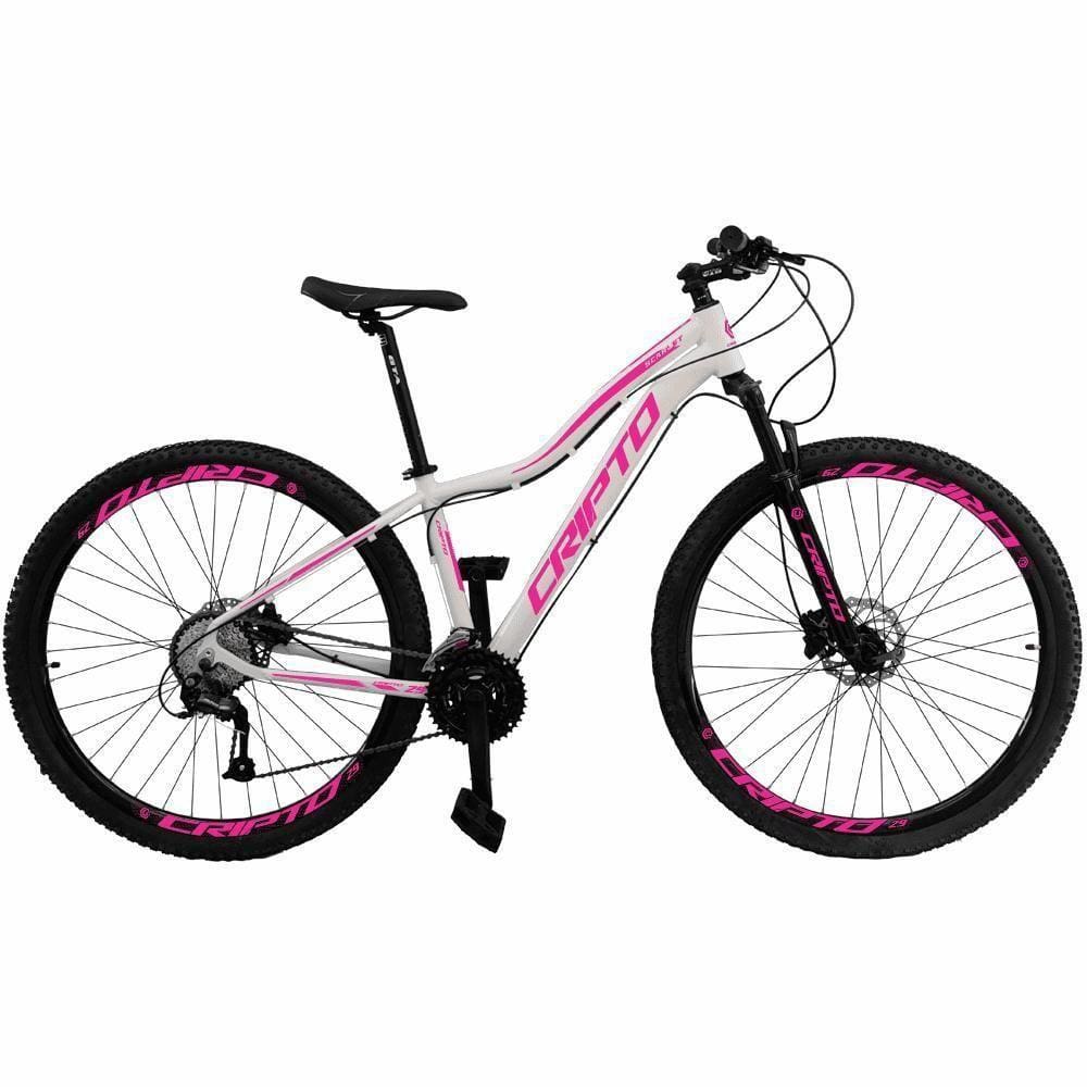 Bicicleta Aro 29 Cripto 24 Marchas Shimano E Freio A Disco - Branco-rosa - 17" Branco-rosa