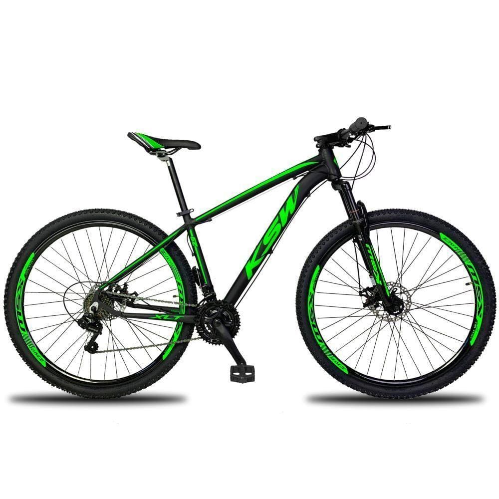 Bicicleta Aro 29 Ksw 12v Deore Freio Hidraulico Trava Guidão - Preto-verde - 15” Preto-verde