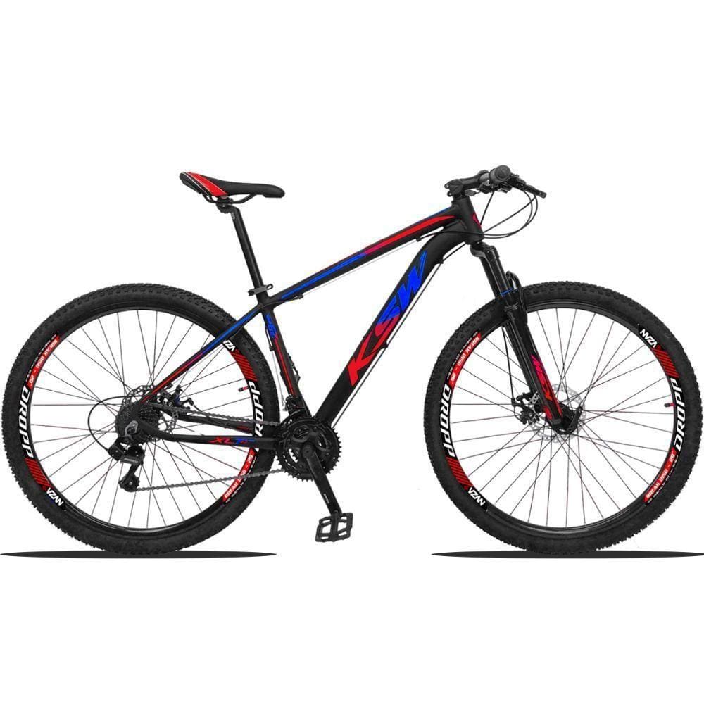 Bicicleta Aro 29 Ksw 27v Freio Hidráulico C-trava E K7 11-40 - 17” Preto-Azul E Vermelho