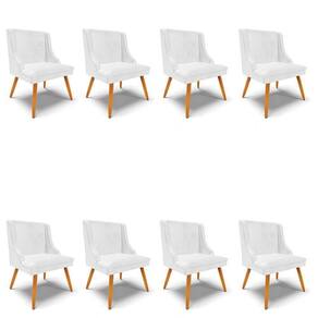 Kit 8 Cadeiras Estofadas Para Sala De Jantar Pés Palito Lia Sintético Premium Branco - Ibiza