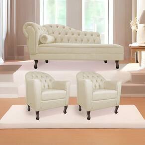 Kit Diva Recamier Diana 160Cm Lado Direito E 02 Poltronas Julia Suede - Doce Sonho Móveis Bege