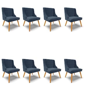 Kit 8 Cadeiras Estofadas Para Sala De Jantar Pés Palito Lia Suede Azul Marinho - Ibiza
