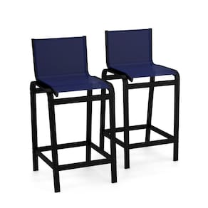 Kit 2 Banquetas Altas Bancada Alumínio Preto Tela Azul