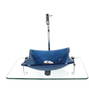 Kit Cuba De Vidro 10mm Azul Tampo 50cm Incolor Torneira