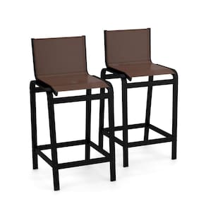 Kit 2 Banquetas Altas Bancada Alumínio Preto Tela Marrom