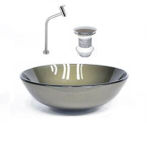 Cuba de Vidro 42cm Ouro + Valvula + Torneira Cromada