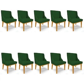 Kit 10 Cadeiras Estofadas Para Sala De Jantar Base Fixa De Madeira Castanho Lia Veludo Verde