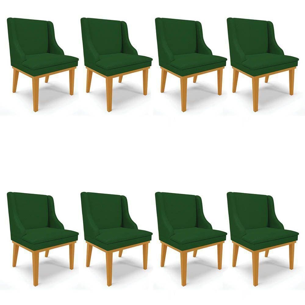 Kit 8 Cadeiras Estofadas Para Sala De Jantar Base Fixa De Madeira Castanho Lia Veludo Verde