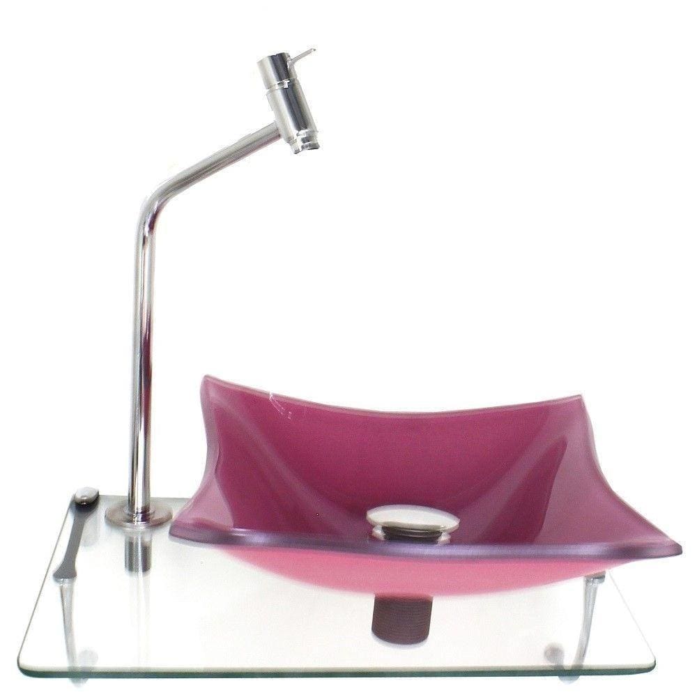 Kit Cuba Vidro 10mm Rosa Tampo 40cm Suporte Torneira Valvula