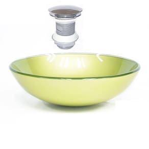 Cuba de Vidro Redonda 42cm Verde Oliva + Válvula Click