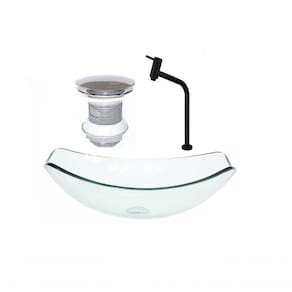 Cuba de Vidro Oval 46cm Jateado + Valvula + Torneira Preta