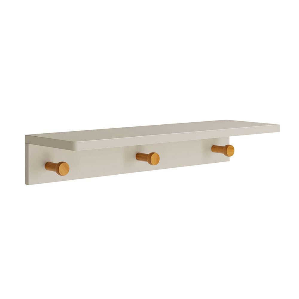 Prateleira Bia com Cabideiro Areia Fosco e Madeira - 66cmx19cmx11cm