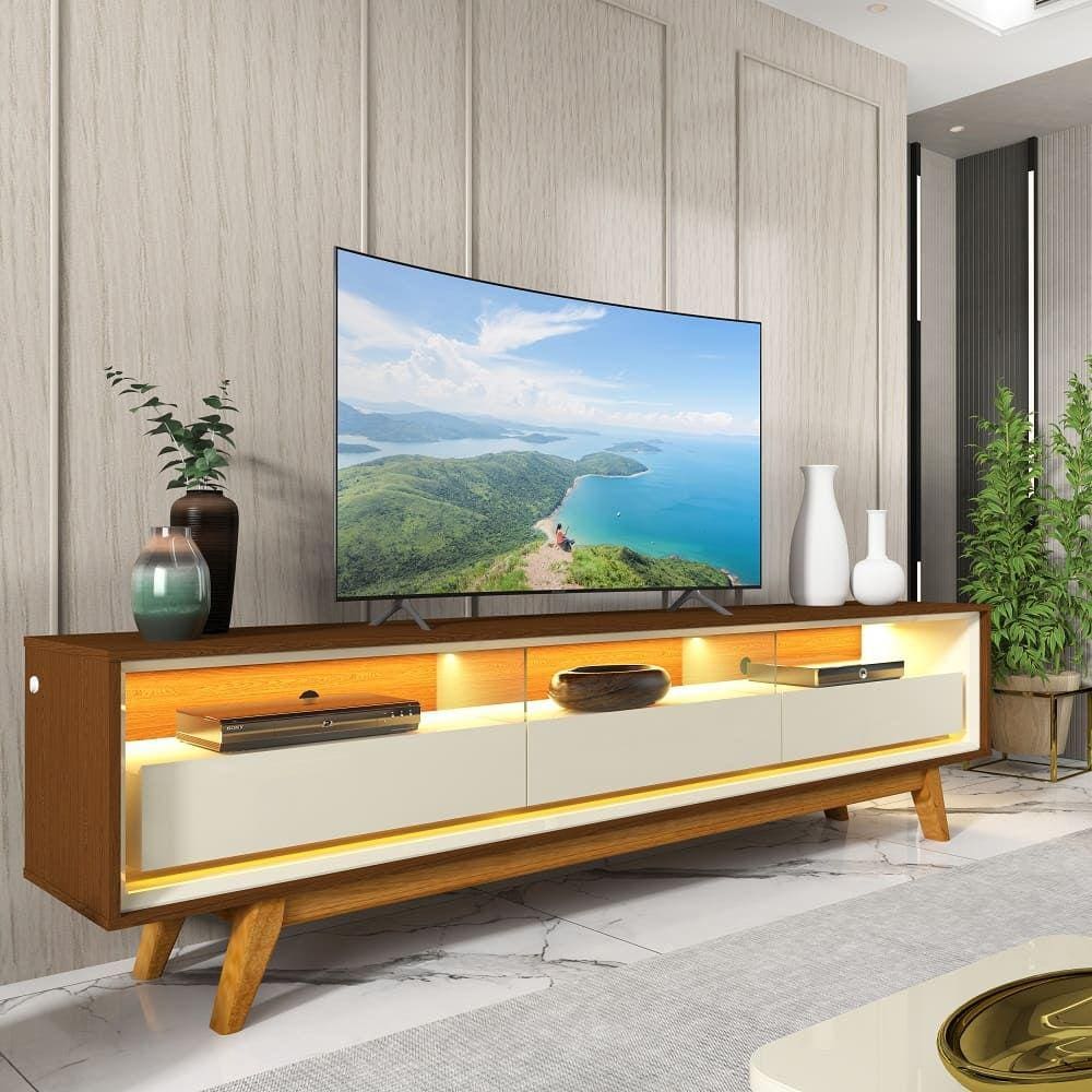 Rack para TV com LED Requinte 212 Castanho Off White - Gelius