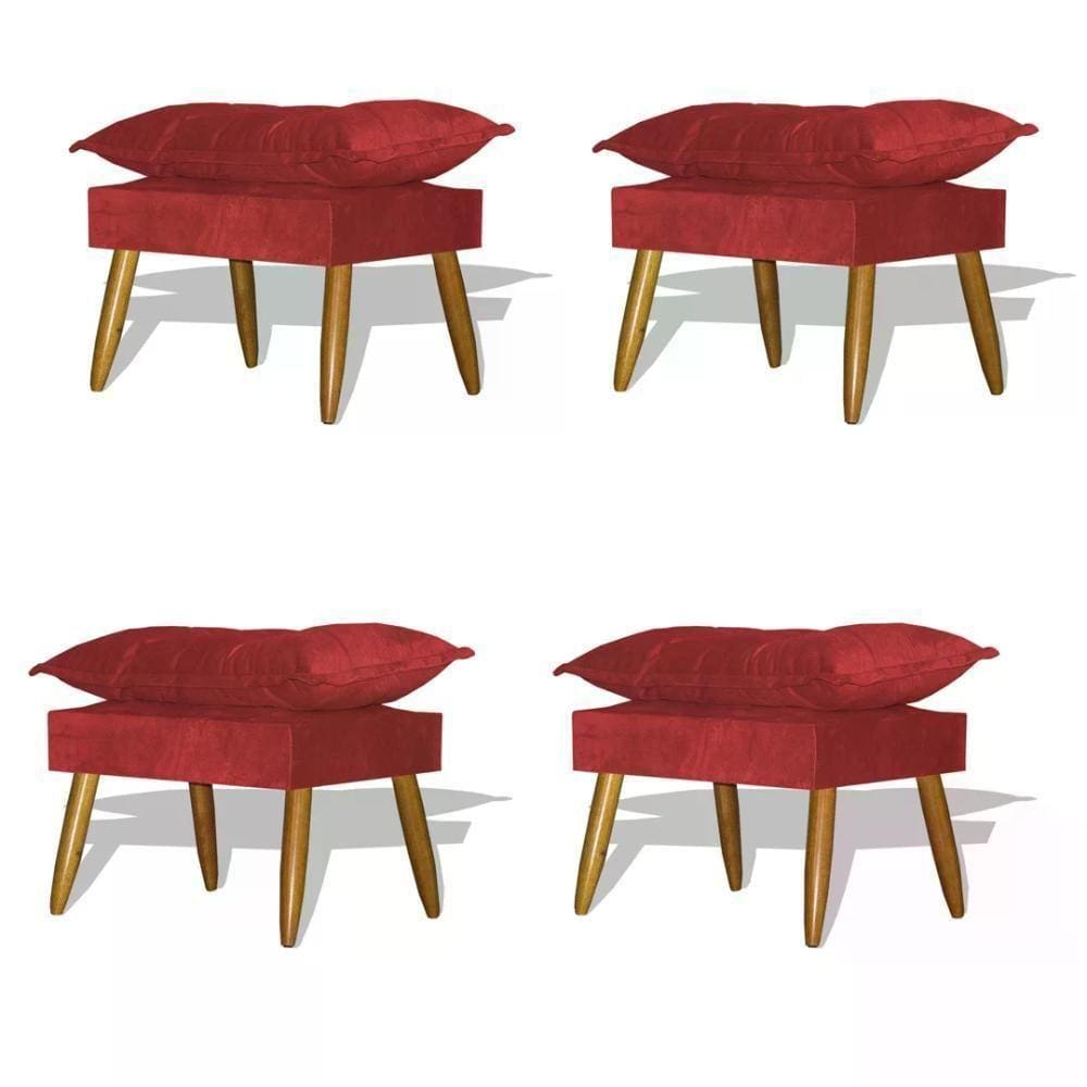 Kit 04 Puff Decorativo Opala - Vermelho Vermelho