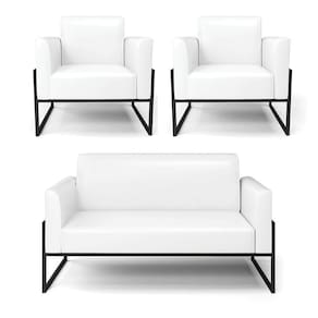 Sofá Namoradeira Com 2 Poltronas Base Industrial Alta Preto Marisa Corano D03 - D\`rossi Cor Branco