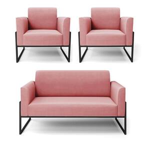 Sofá Namoradeira Com 2 Poltronas Base Industrial Alta Preto Marisa Suede Rosê D03 - D\`rossi