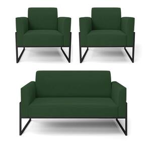 Sofá Namoradeira Com 2 Poltronas Base Industrial Alta Preto Marisa Veludo D03 - D\`rossi Cor Verde