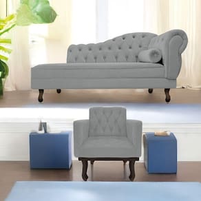 Kit Diva Recamier Diana 185Cm Lado Esquerdo E 01 Poltrona Classic Corano - Doce Sonho Móveis Cinza