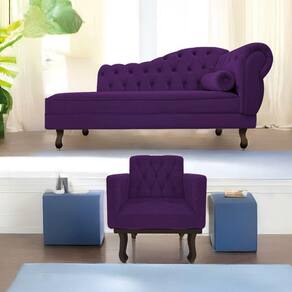 Kit Diva Recamier Diana 160Cm Lado Esquerdo E 01 Poltrona Classic Suede - Doce Sonho Móveis Roxo