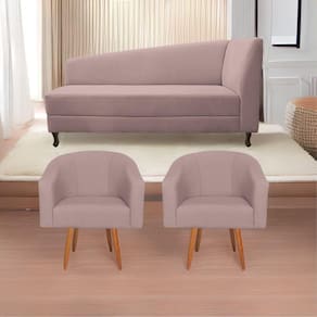 Kit Diva Recamier Heitor 140Cm Lado Esquerdo E 02 Poltronas Luiza Linho - Doce Sonho Móveis Rosê