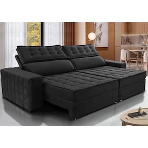 Sofá Retrátil E Reclinável 2,35M Cama Inbox Big Star Com SoftgelD40 Velupluma Preto