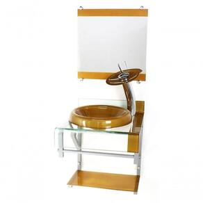 Gabinete De Vidro 40cm Curvado Duplo Dourado Real