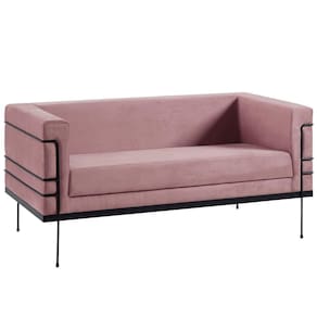 Sofa 2 Lug Base Aço Preto 135 Cm 2064x2 Veludo Rosa Dmobiliario Rosa