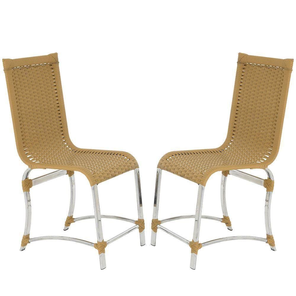 2 Cadeiras De Jantar Em Alumínio Polido e Fibra Sintética