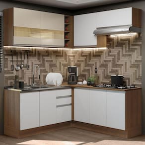 Cozinha 349001 Com Armário E Balcão Rustic/Branco/Crema