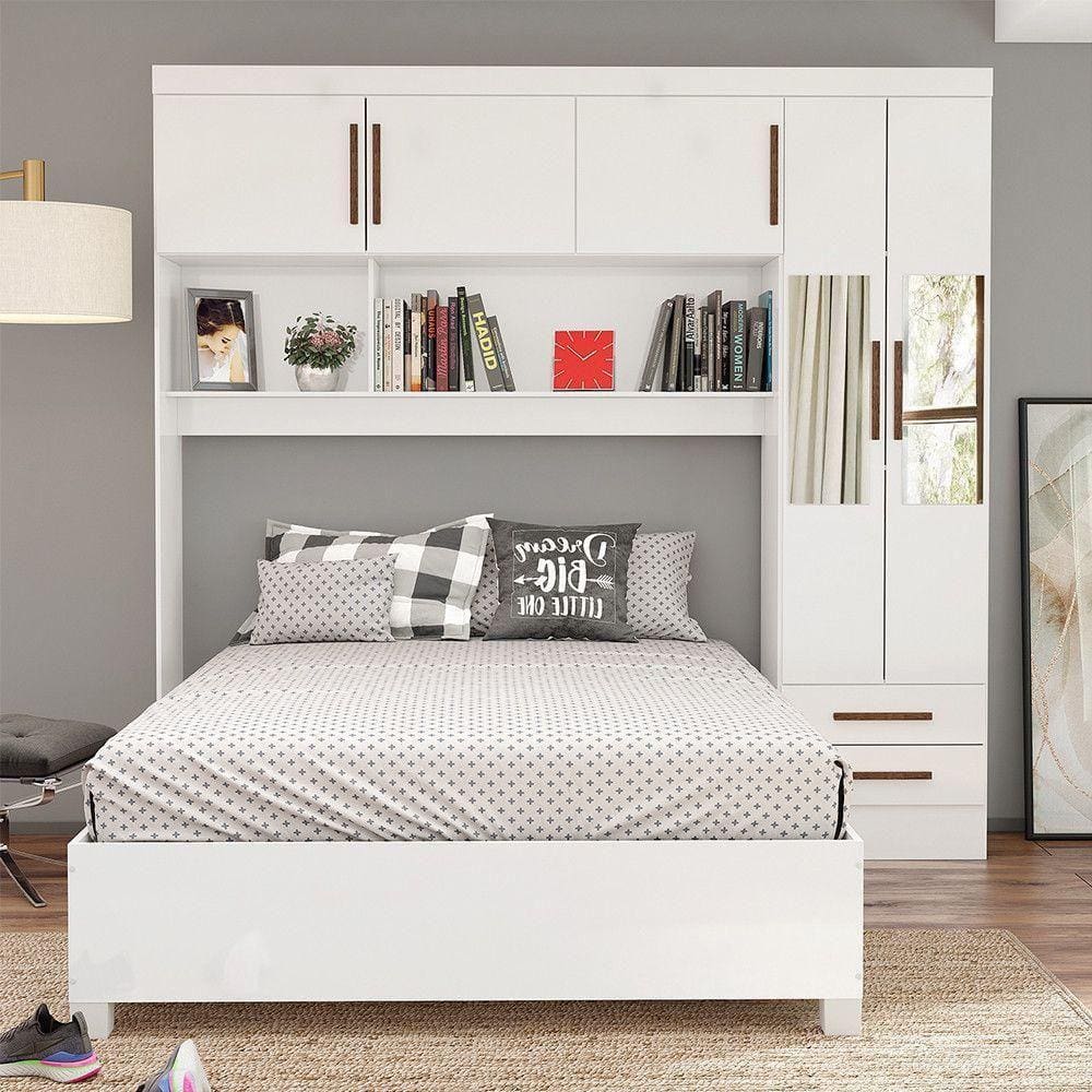 Guarda Roupa Modulado Com Cama Paris 5 Portas Com Espelho E 2 Gavetas Branco