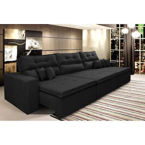 Sofá Cairo 4,12m Retrátil, Reclinável Tecido Suede Preto