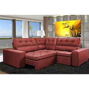 Sofa De Canto Retrátil E Reclinável Com Molas Cama Inbox Austin 2,60m X 2,60m Velusoft Vermelho