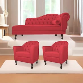 Kit Diva Recamier Diana 185cm Lado Esquerdo E 02 Poltronas Julia Suede Vermelho