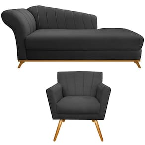 Kit Diva Recamier Vanessa 140cm Lado Direito E 01 Poltrona Laura Linho Cor Cinza Escuro