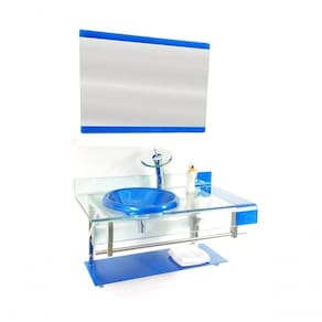 Gabinete De Vidro Inox 90cm Com Torneira Cascata