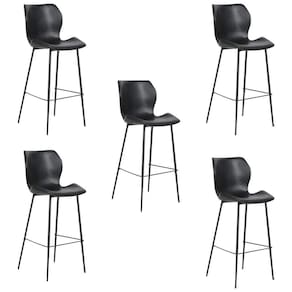 Kit 5 Banquetas Alta Com Encosto Para Bancada Cozinha Penha R02 Pu Preto - Mpozenato