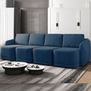 Sofá Cama Modulado Retrátil E Reclinável Varsóvia 436cm Veludo Azul Marinho G33 - Gran Belo