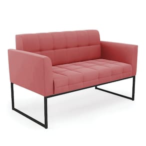 Sofá Namoradeira Elisa Suede Rosê Base Metálica Industrial Preto - D`rossi